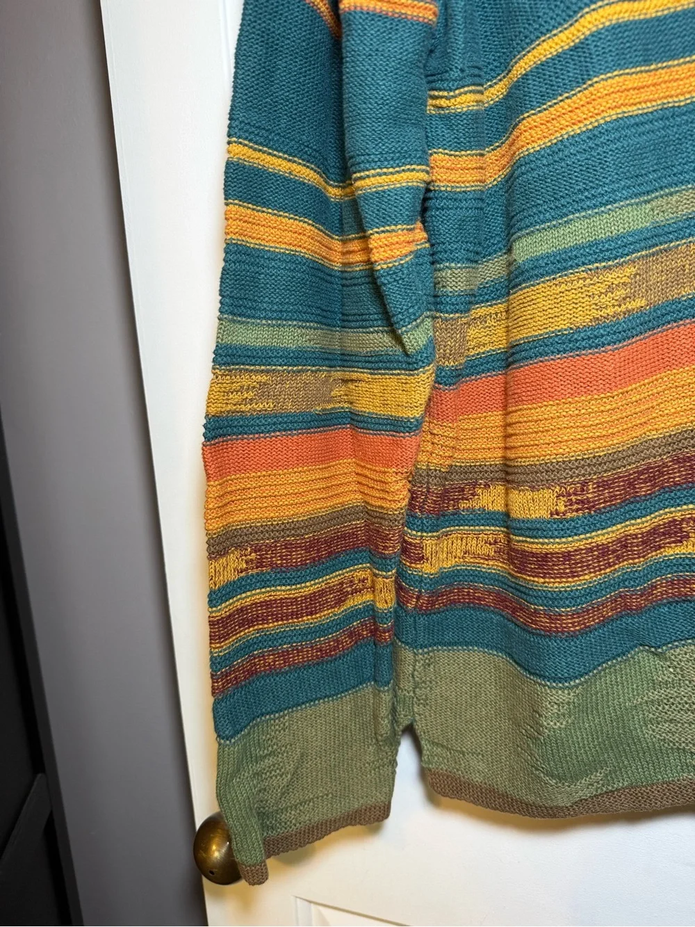 Territory Ahead Mens Large Teal Multicolor Southwestern Stripe Roll Neck Sweater